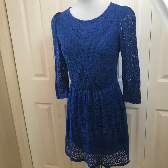 Ruby Rox Blue Eyelet Skater Dress Puff Sleeve sz M - Picture 4 of 8